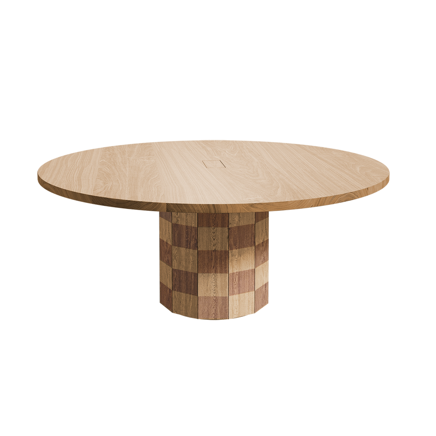 wood pedestal table - checkerboard