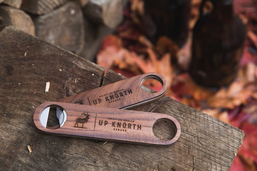 engraved bottle openers in walnut